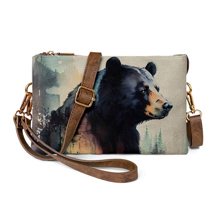 Blijf Wild Zwarte Beer Schoudertas - Canvas Retro voor wholesale door ANNGOTI