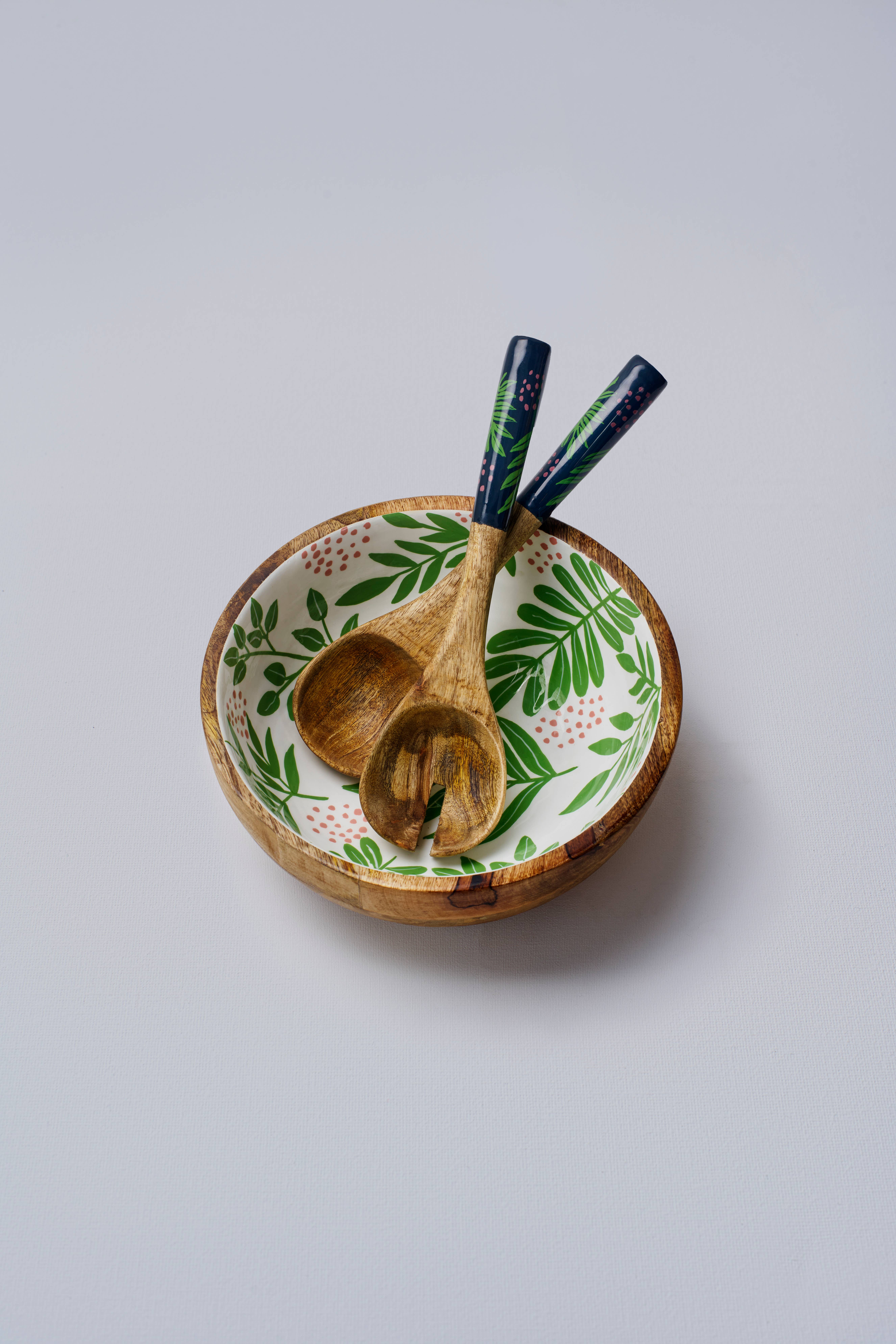 Atolia Designs – wholesale Bowl – Tropical Foliage Handpainted Wooden Bowl2