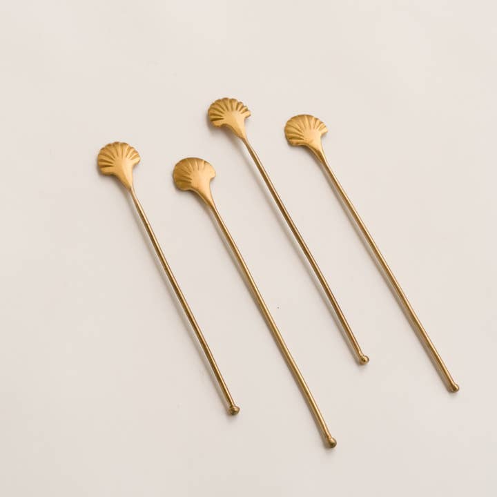 Fleck - Wholesale Drink Stirrer - Brass Seashell Drink Stirrers, Set of 4, Large1