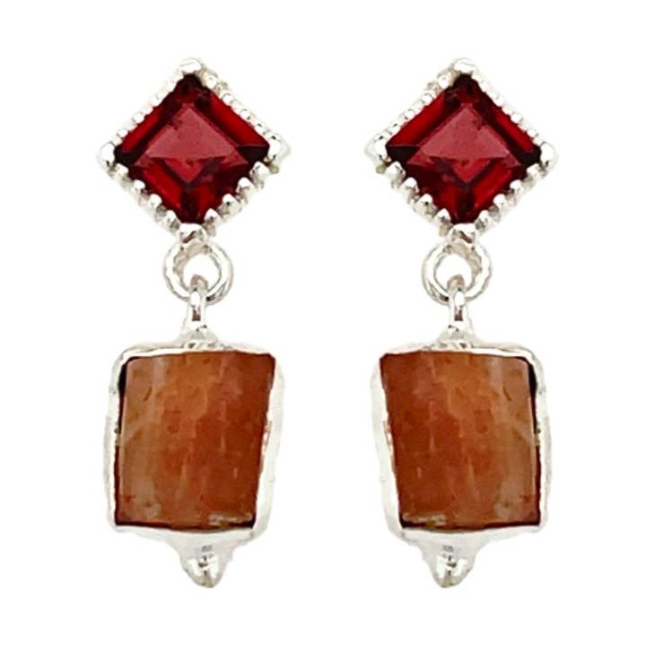 Peach Moonstone Garnet Cute Stud Earrings for wholesale by Esprit Creations