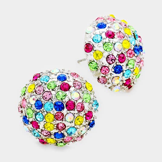 Rhinestone Embellished Dome Stud Earrings for wholesale by Sensibling Corp.