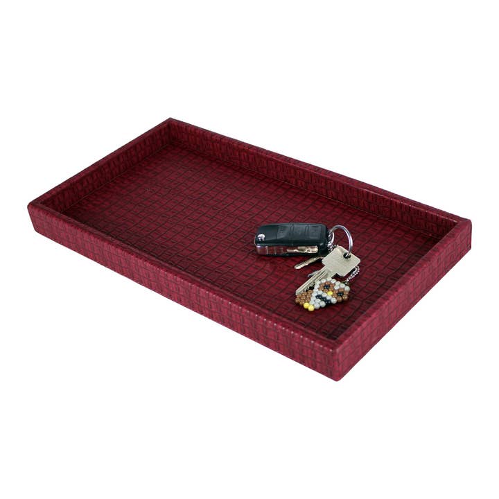 Rectangular croco faux leather serving tray wine red leather for wholesale by Signature Home Collection GmbH