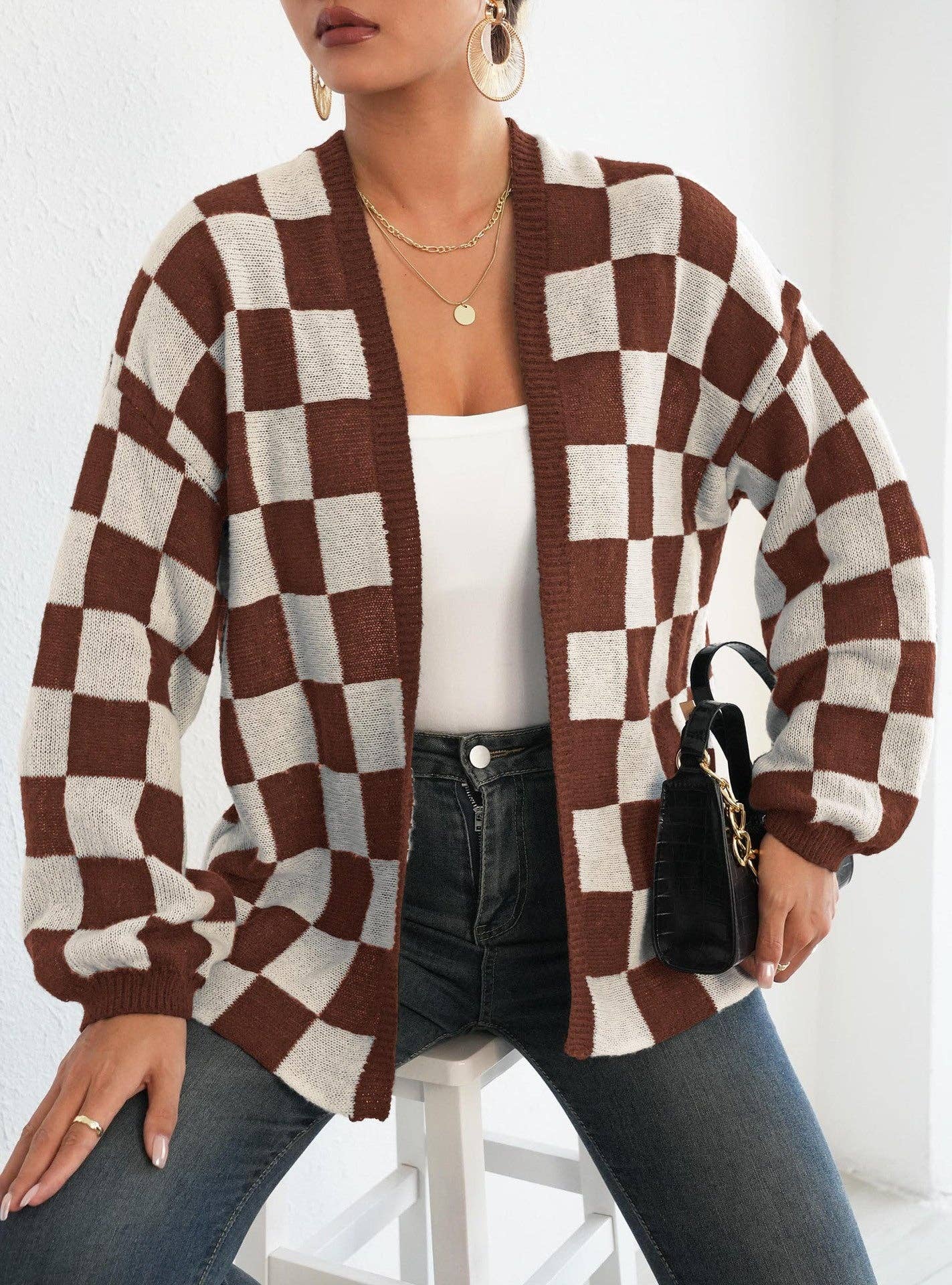 Suhkasana - Wholesale Cardigan - Women's - Plaid Colorblock Open Cardigan Sweater | Cozy Casual Layer3