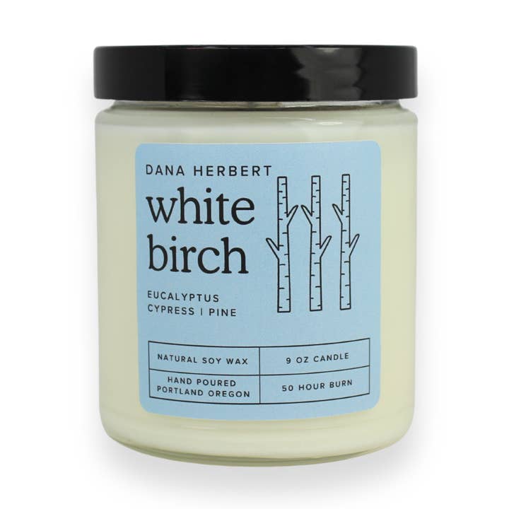 Hvid Birk Sojalys 9 oz. Glas for engroshandel hos Dana Herbert