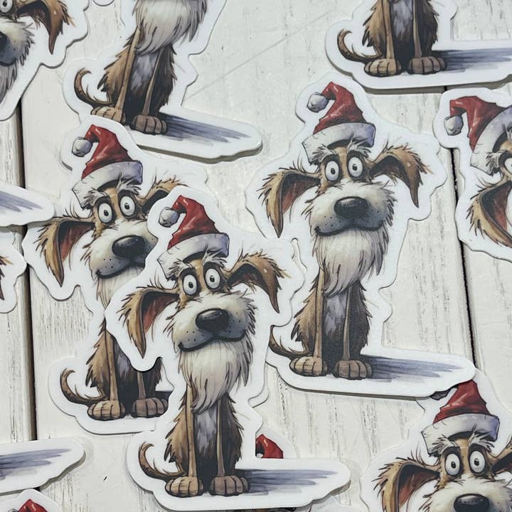 Autocollant Père Noël Chien MM pour la vente par Little Smarties YYC