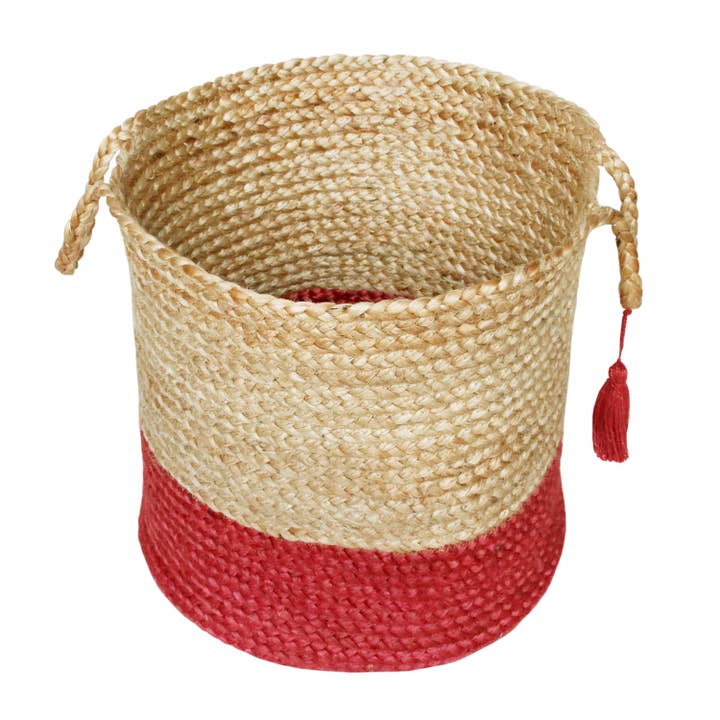 LR Home - Wholesale Basket - Two-Tone Natural Jute Woven Storage Basket with Handles14