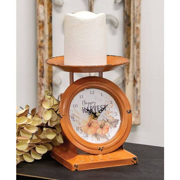 Col House Designs - Wholesale Desk Clock - Vintage Happy Harvest Old Town Scale Clock