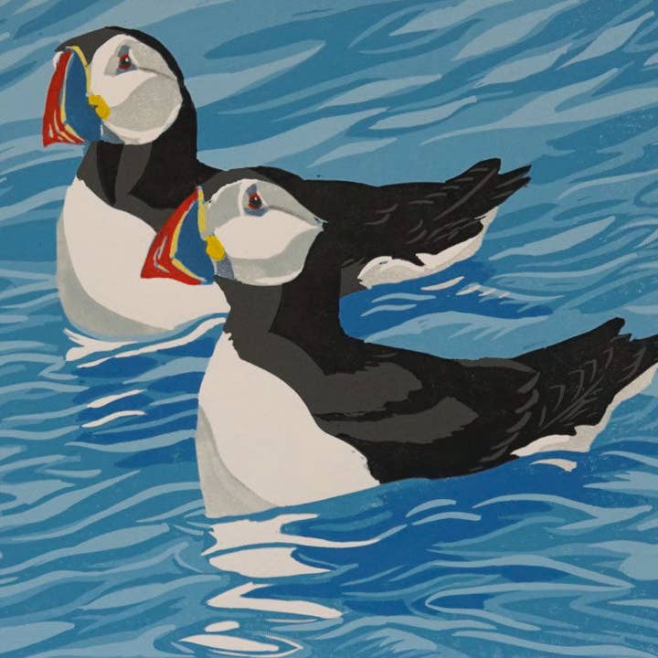 Puffins on the Sea for wholesale by Dry Red Press