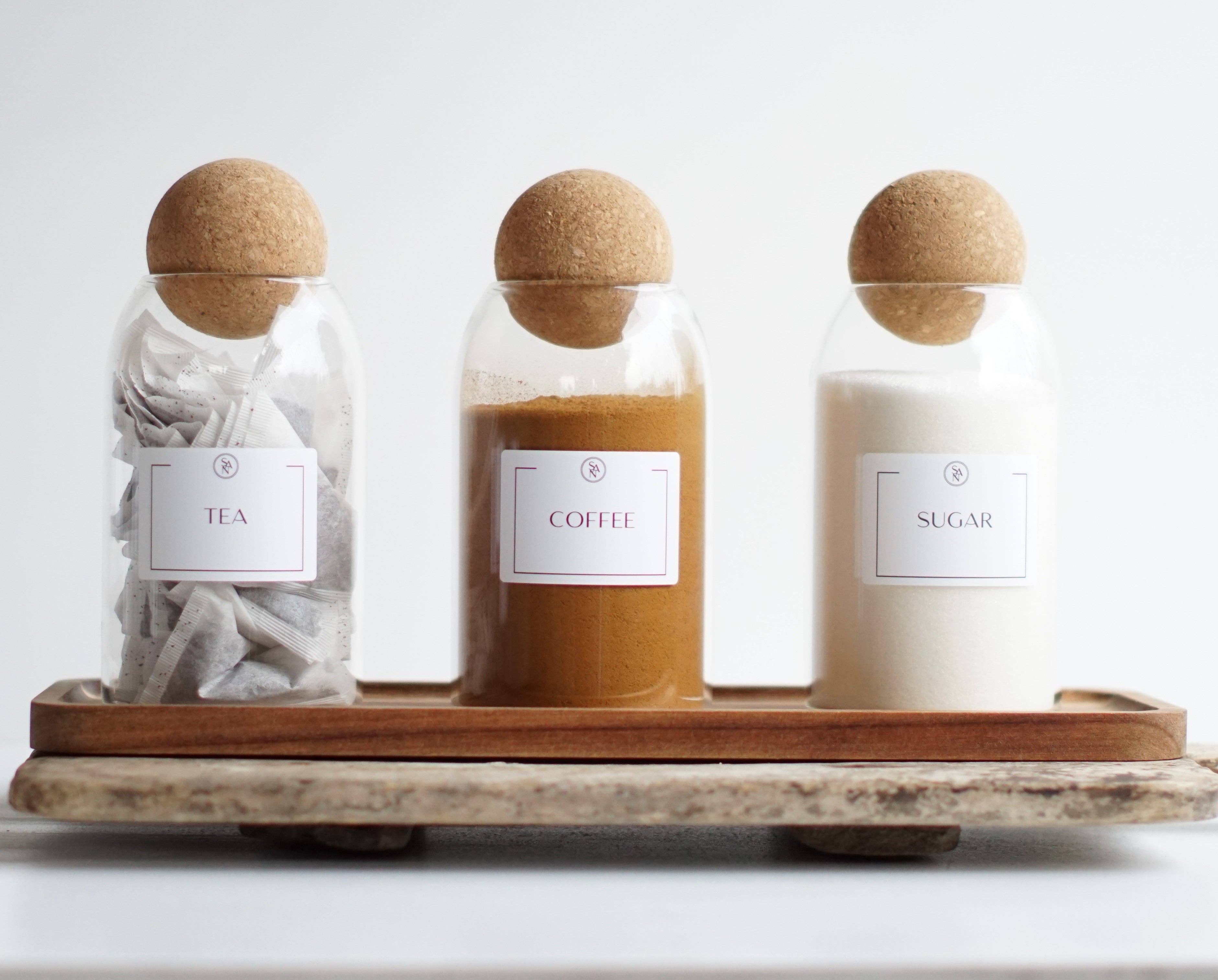 So At Nature - Venta al por mayor Tarros - Juego de frascos de vidrio para té, café y azúcar con tapa de corcho bola - Dryck 500 ml10