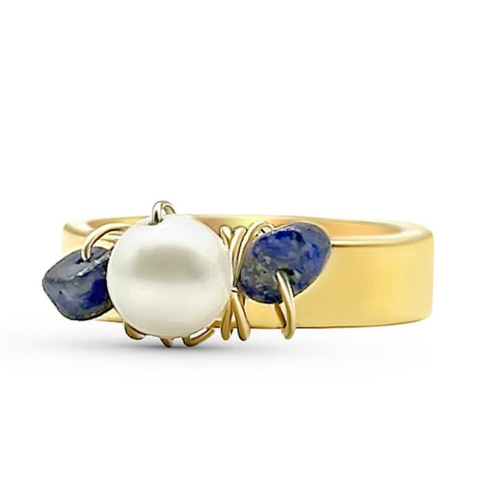 Camilla Limón - Wholesale Cocktail/Statement Ring - Fresh Water Pearl with Gemstones Gold Ring10