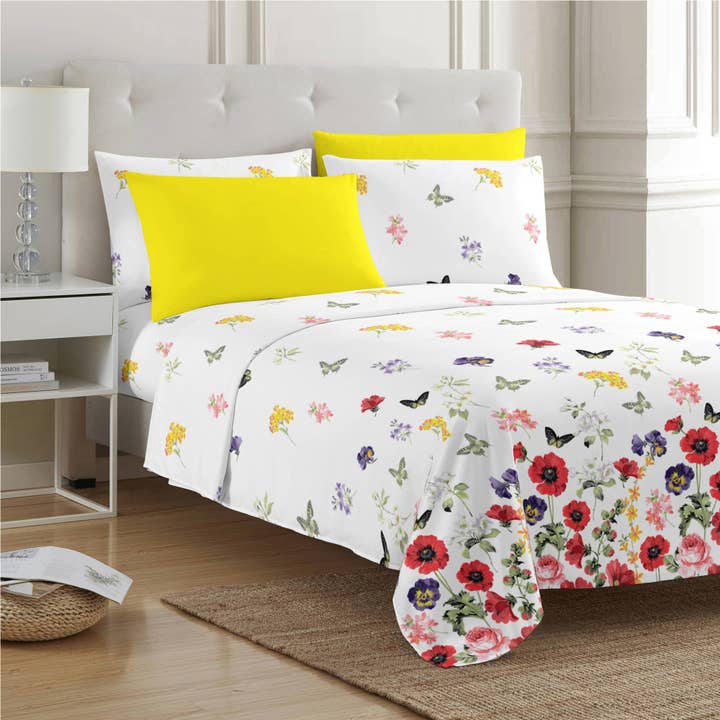 PREMIUS Butterfly Soft Wrinkle-Free Microfiber Sheet Set, White-Multi for wholesale by ShopBobbys