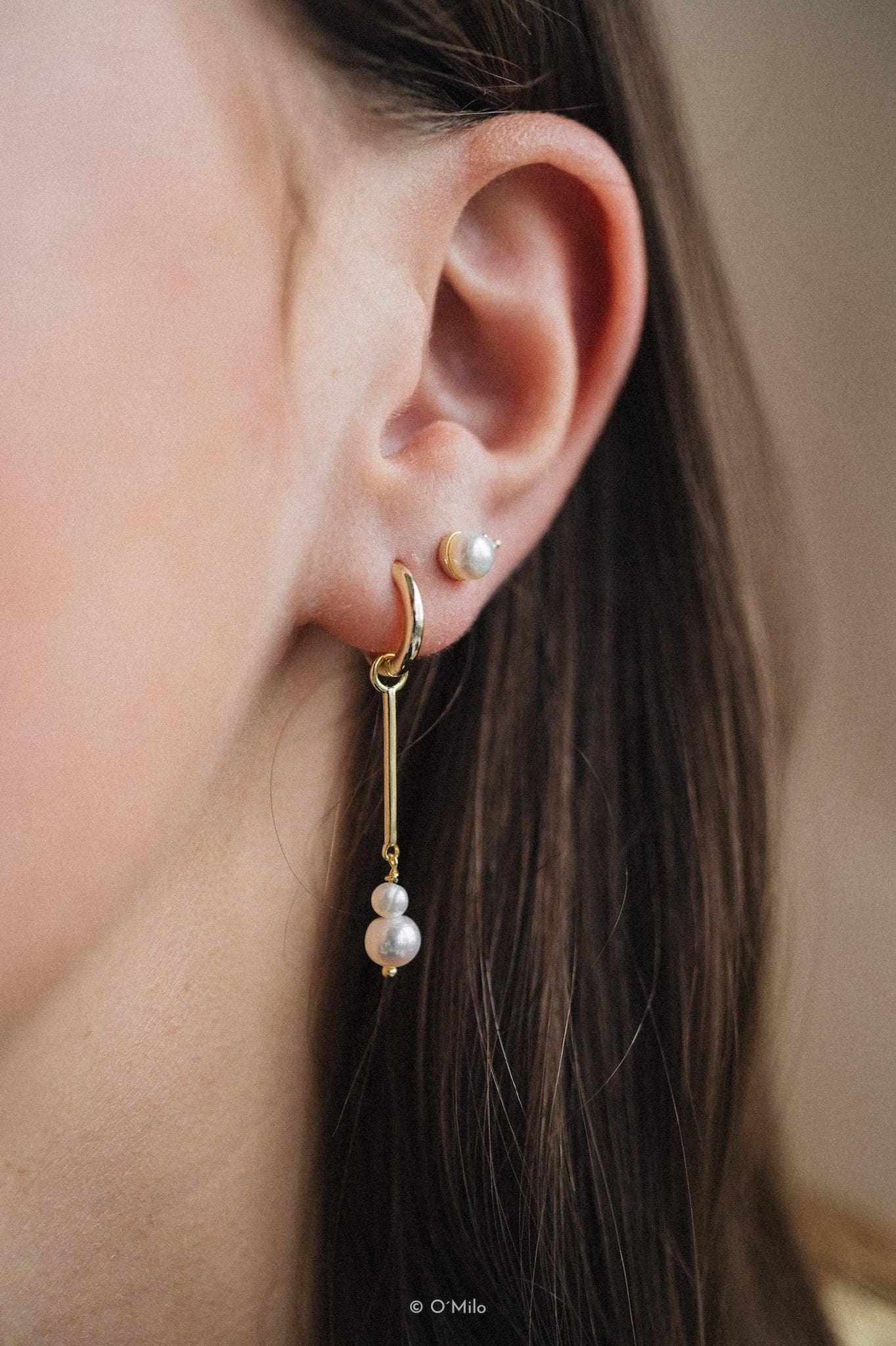 O'Milo - Wholesale Dangle Earrings - Pearl Drop Hoops. Elise7