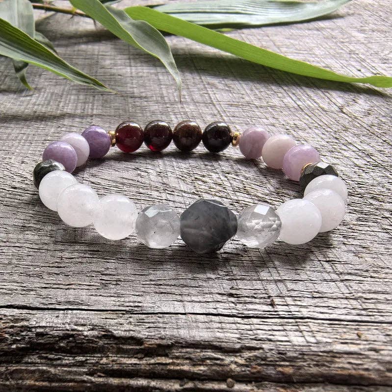 Harmony Mala - Wholesale Beaded/Pearl Necklace - Lepidolite, Pyrite, Gray Crystal, Garnet Mala Bead Necklace4