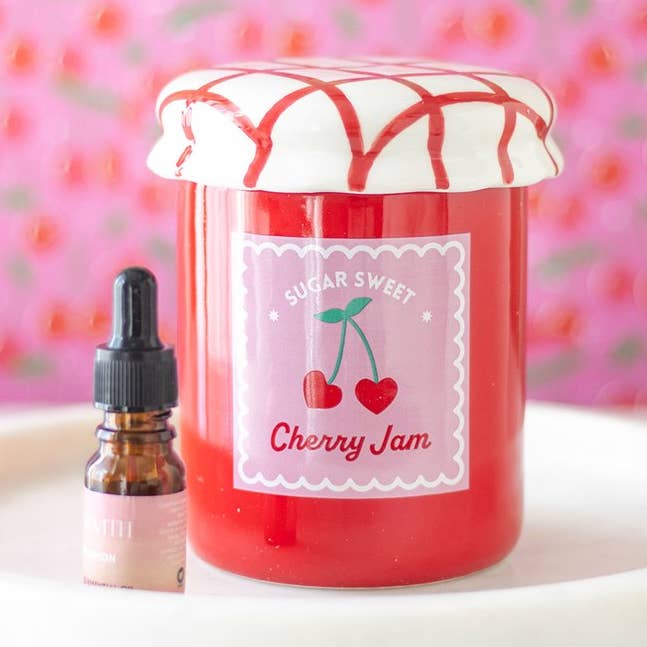 Cherry Jam Jar Oil Burner and Wax Warmer for wholesale by Something Different Wholesale