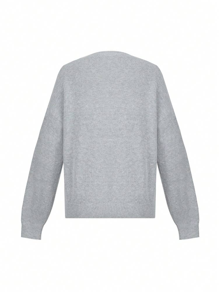 Grey Slouchy Teddy Bear Graphic Cozy Sweater for wholesale on Faire4