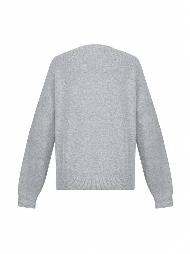 Grey Slouchy Teddy Bear Graphic Cozy Sweater for wholesale on Faire4