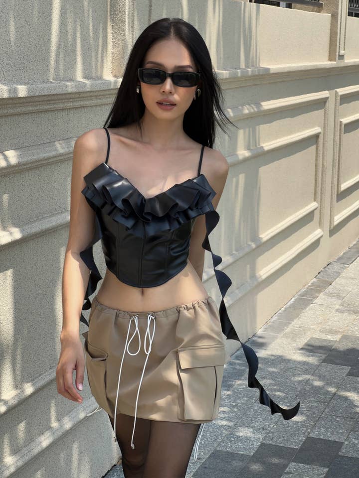 COCOSIN - Beige Utility Minikjol - Lågmidja Cargokjol med dragsko för wholesale av SGLOKAL