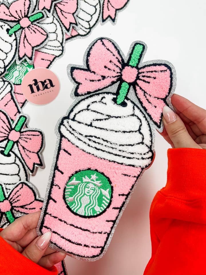 Pink Starbies Chenille Patch for wholesale by RBA Transfers