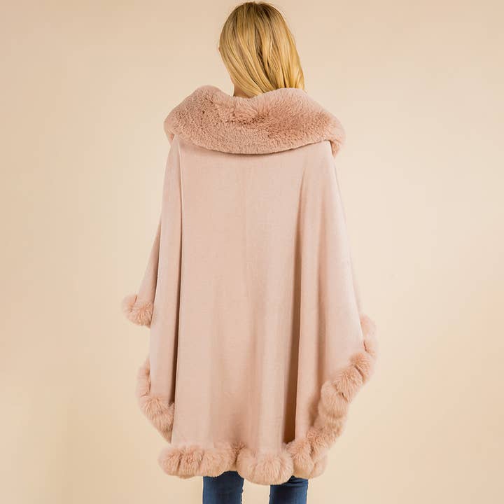 Sensibling Corp. - Vente Poncho – femme - Poncho Cape Flottant à Bordure en Fausse Fourrure10