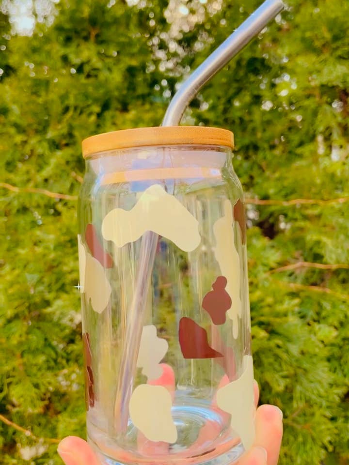 Cow print beer can glass for wholesale by Pink pretty designs