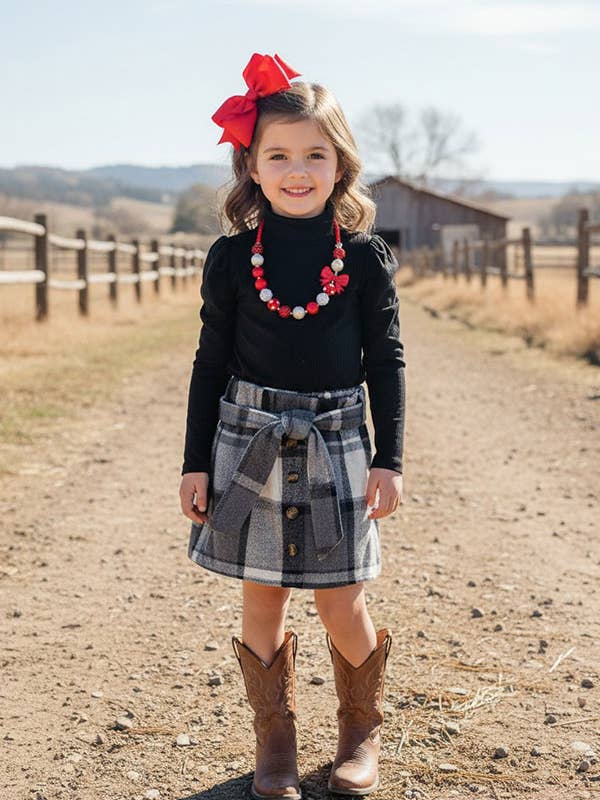 DLH2817 Black long sleeve top flannel skirts girls sets for wholesale by luluclothes