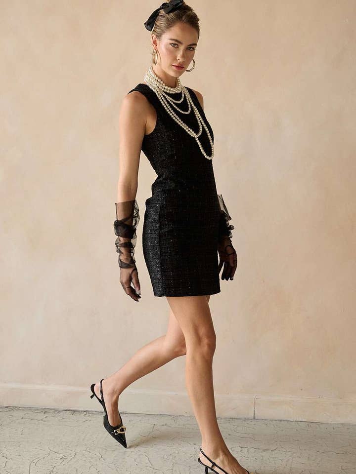 mittoshop - Wholesale Dress - Women's - TWEED SLEEVELESS MINI DRESS