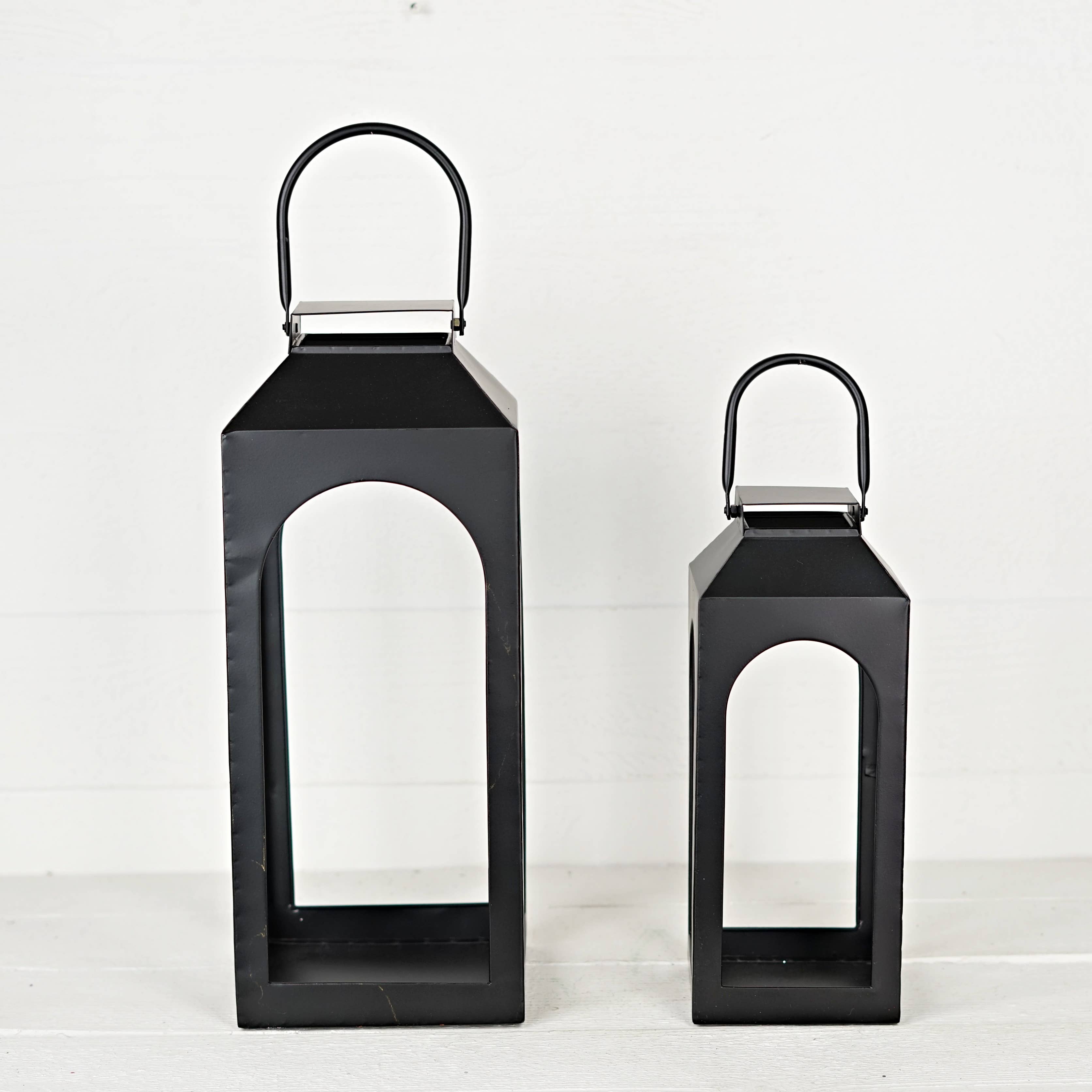 Impressive Enterprises, Inc. - Wholesale Lantern - 570603AB- Set of 2 Black Metal Chic Lantern-18"Hx7"W+14Hx5W-1