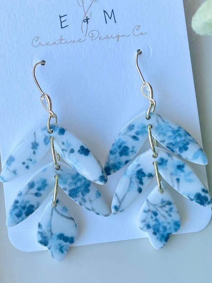 Blue Floral Tulip Dangles for wholesale by E & M Creative Design Co.