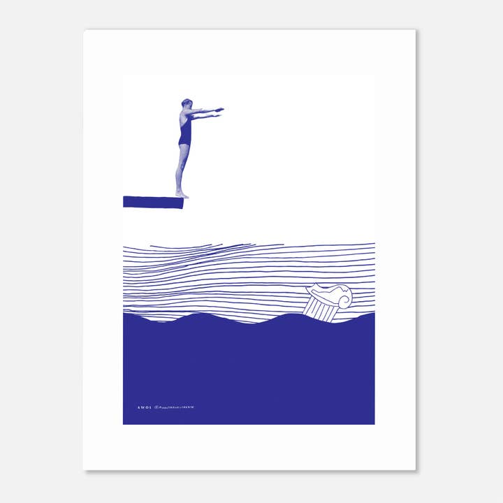 Impression d'art rétro femme : paysage marin minimaliste, impression d'art en aluminium pour la vente par Creations Awol