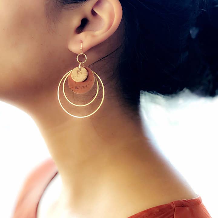 Cork Hoop Earrings - Cinnamon for wholesale by Sumsaara