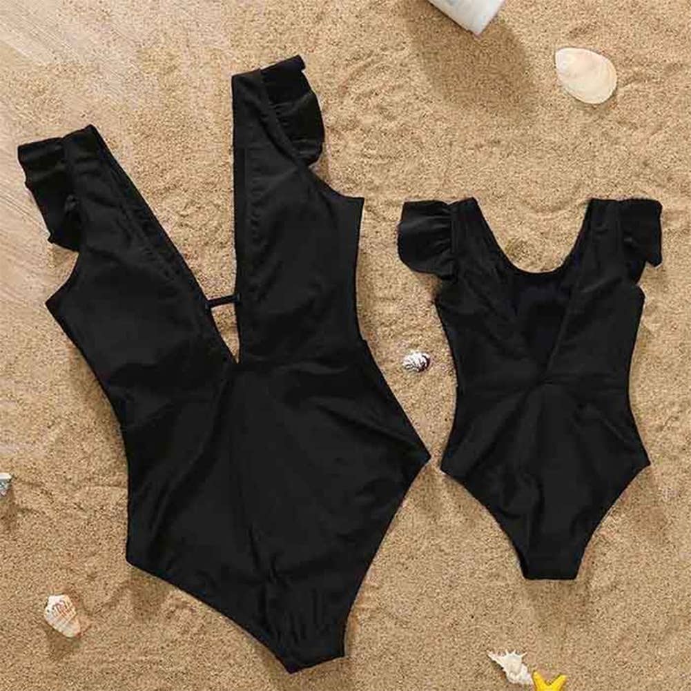 Fennco Styles – wholesale Baddräkt - Barn – Svart baddräkt med volang för mamma och dotter3