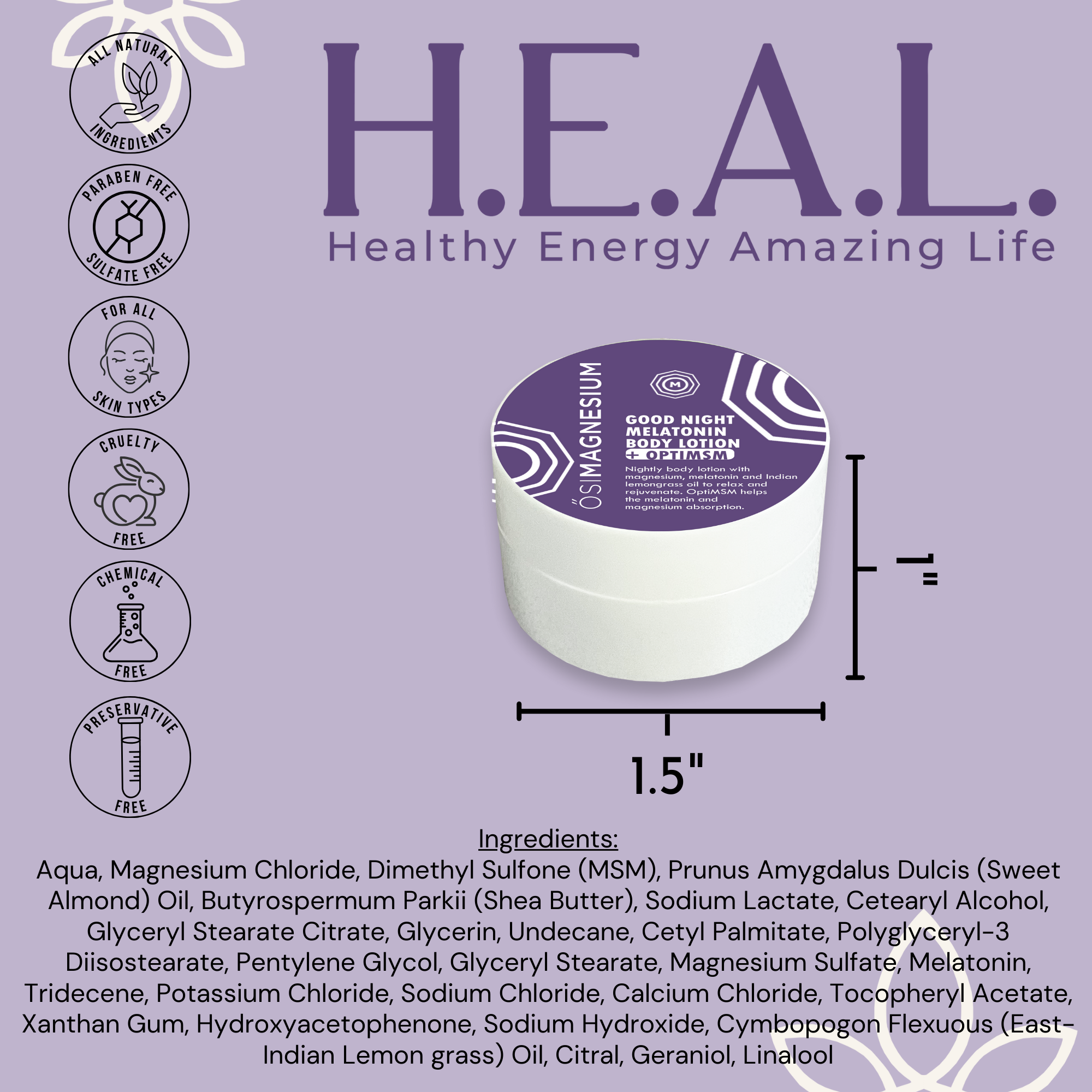 Healthy Energy Amazing Life - Wholesale Body Cream/Lotion - ŐSIMAGNESIUM Body Lotion + Melatonin + OptiMSM-0.25oz SAMPLE5