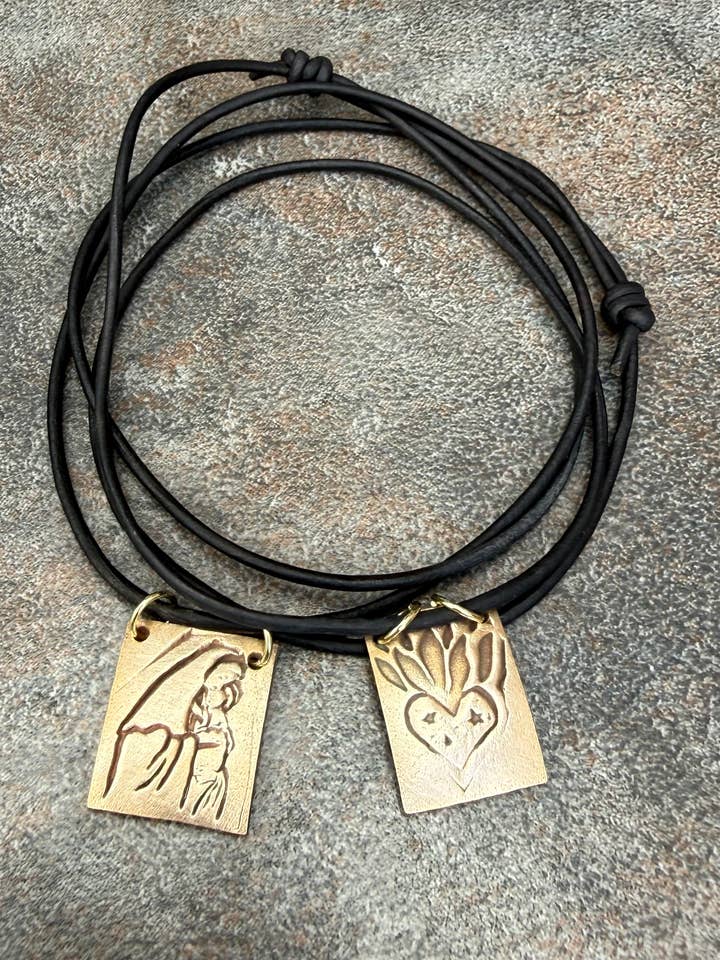 Catholic Scapular Necklace with Virgin Mary & Sacred Heart for wholesale by Adorn