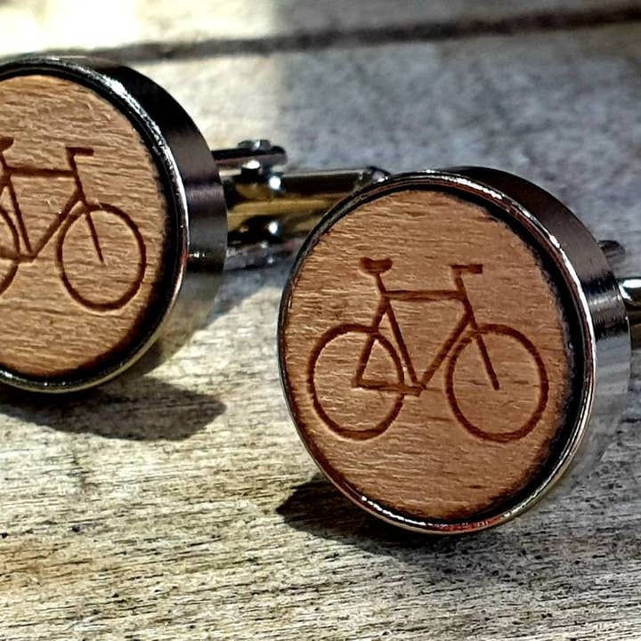 Wood Cycling Cufflinks, Bicycle Wedding Cufflink for Him for wholesale by Go Your Own Way Apparel
