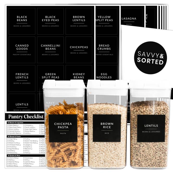 Savvy & Sorted - Wholesale Food/beverage label - Black Minimalist Pantry Labels1