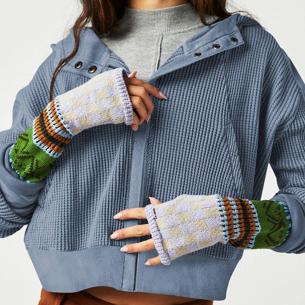 HIDDENBRAND - Wholesale Hoodie - Women's - Full zip waffle cropped hoodie in Brown13