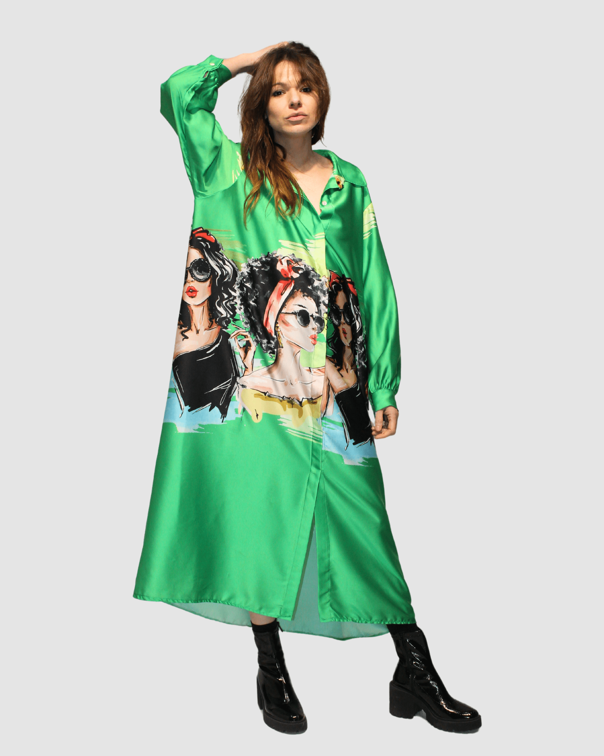 BanBat – Engroshandel Kjole - Dame – Satinskjortekjole med trykt mønster - REF: 3073611