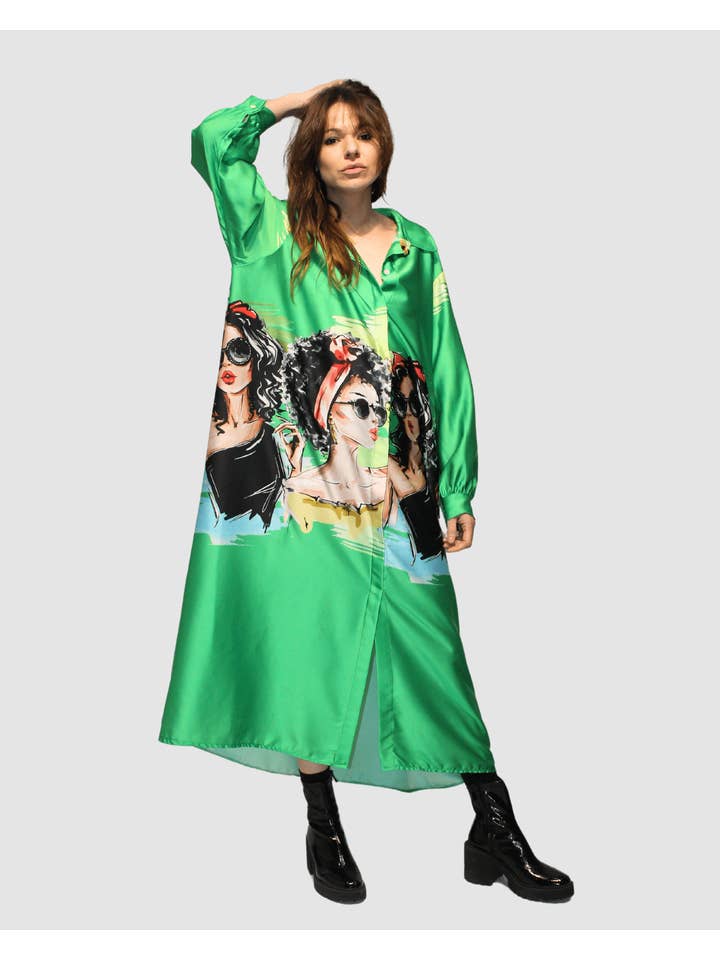 BanBat – wholesale Klänning - Dam – Satintryckt skjortklänning - REF: 3073611