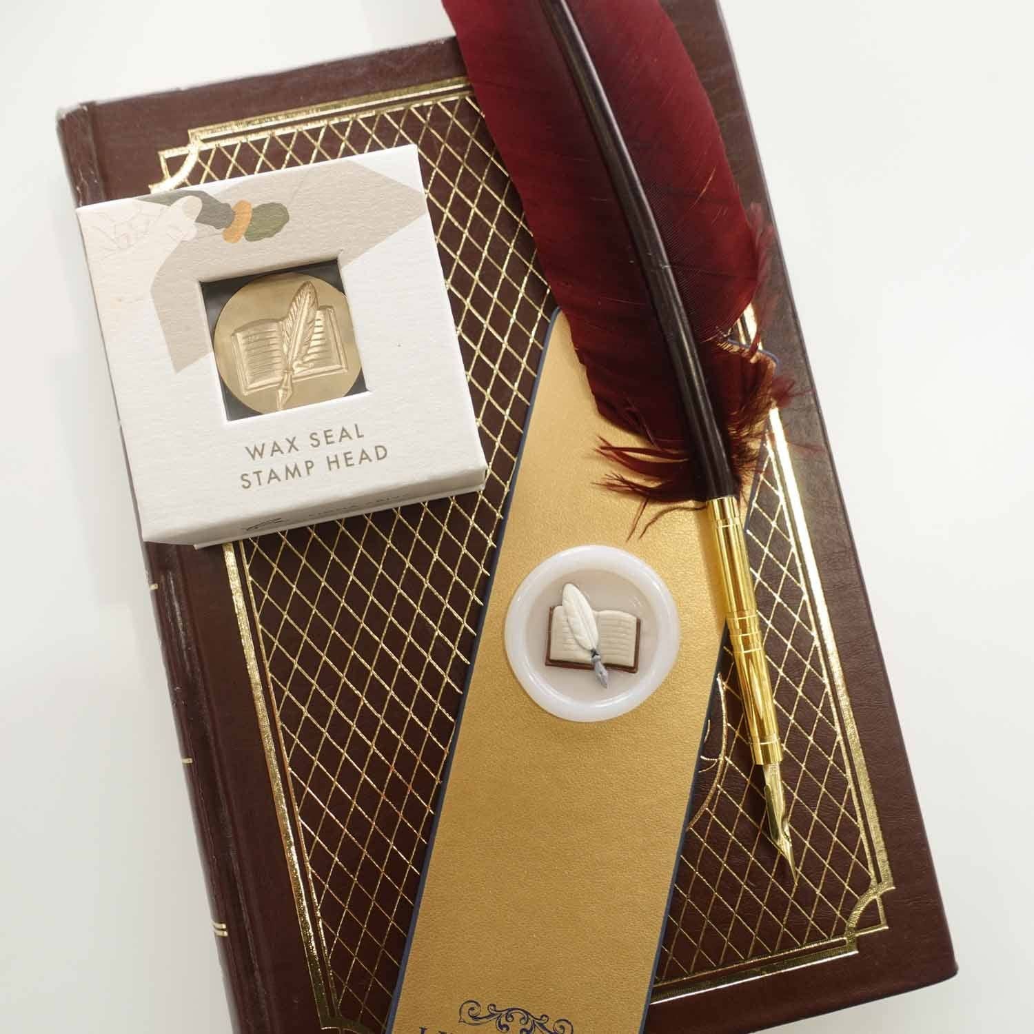 Fiona Ariva - Wholesale Rubber/decorative stamp - 3D Book & Quill wax seal stamp, wax seal kit or stamp head1
