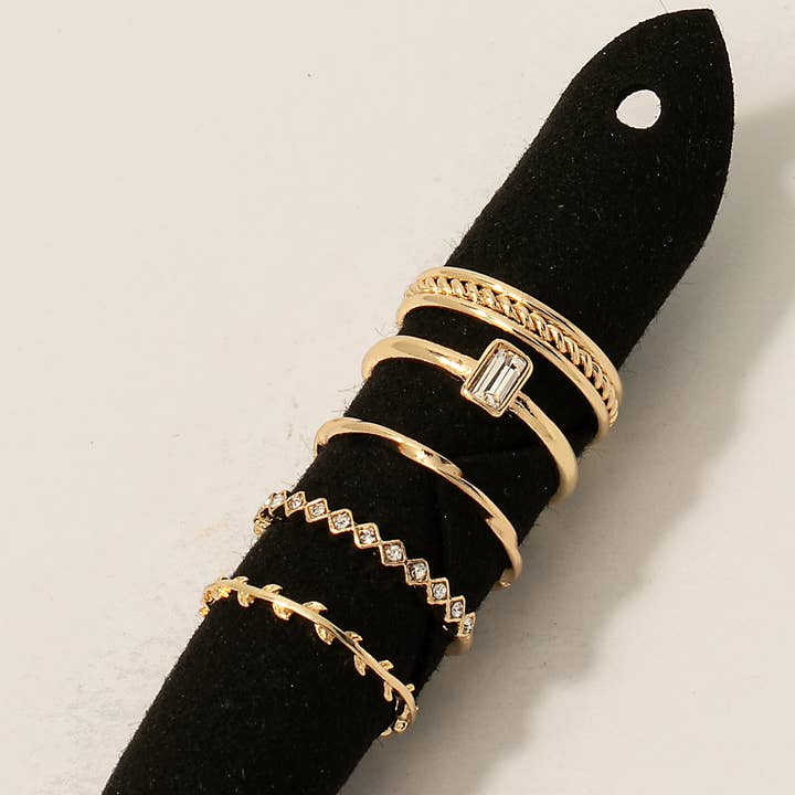 Mixed Styled Dainty Metallic Band Rings Set for wholesale by Fame Accessories