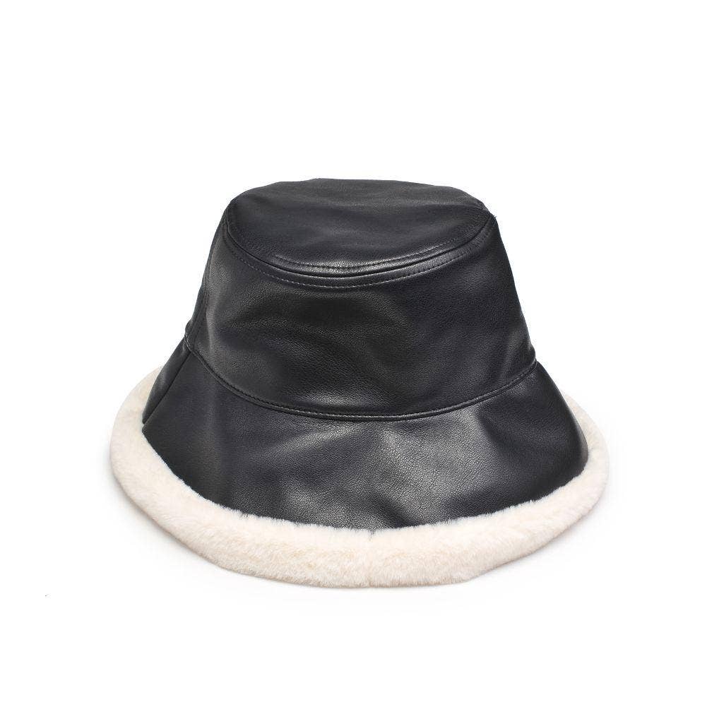 Black Faux Fur Trimmed Bucket Hat for wholesale on Faire1