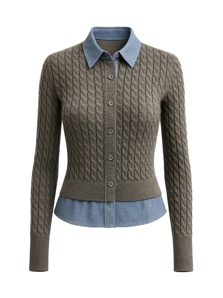 Josette Mixed Media Cable Knit Cardigan for wholesale by RIVIR