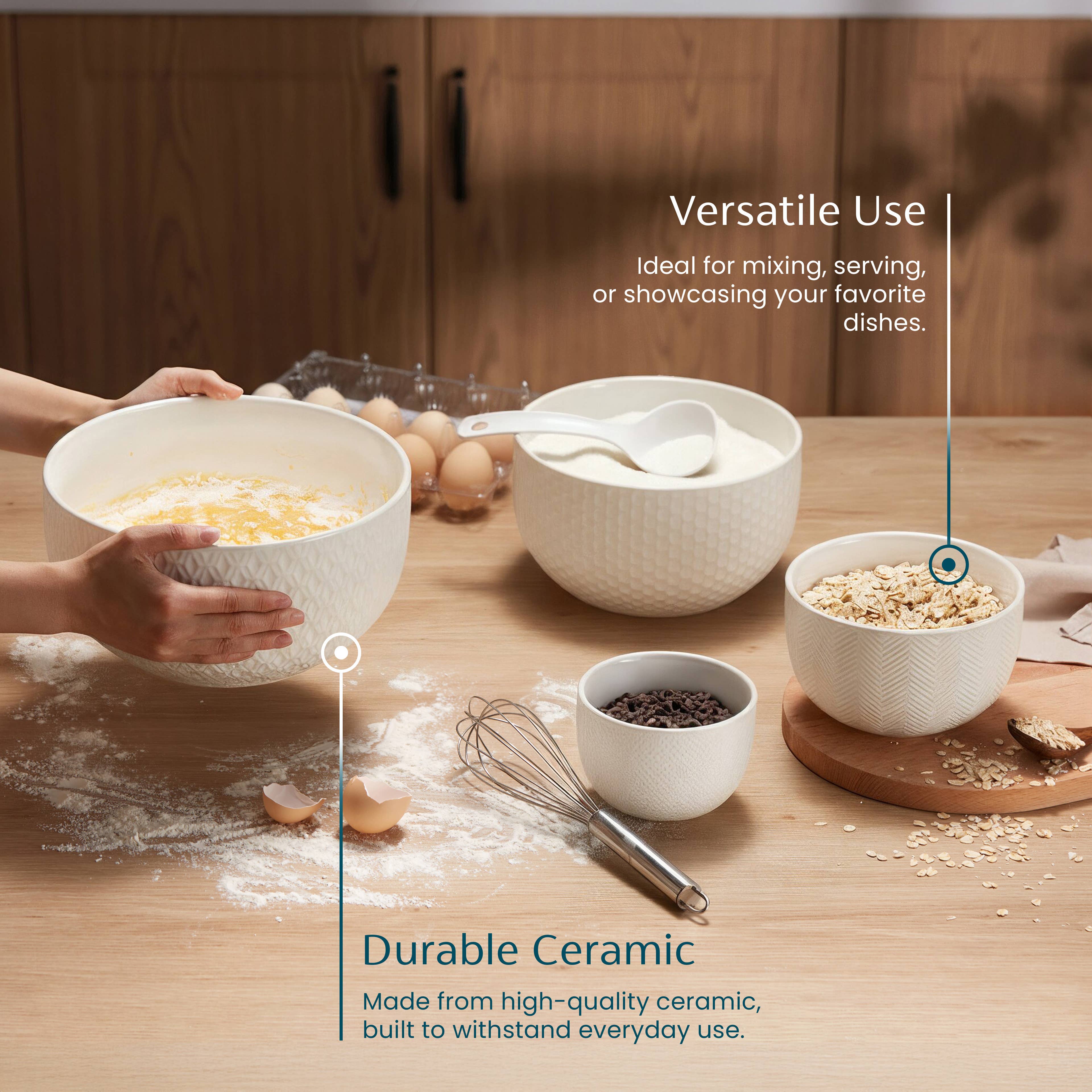 Kook - Wholesale Serve Bowl - Kook Ceramic Nesting Bowls, 20/44/98/145 oz, Ivory, Set of 46