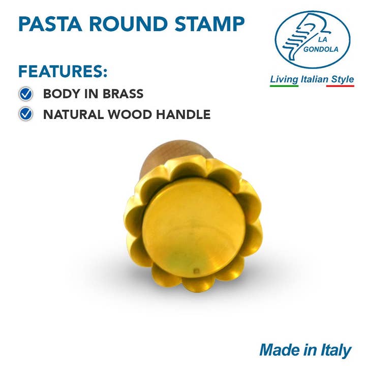 LA GONDOLA - Wholesale Kitchen Tool/Gadget - Round Flower Ravioli Pasta Cutter, Stamp in brass