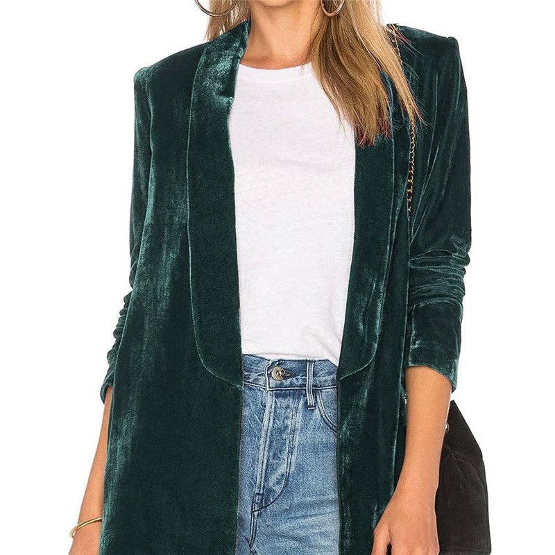 Sheer Trend - Wholesale Blazer - Dames - Effen Kleur Minimalistische Fluwelen Blazers2
