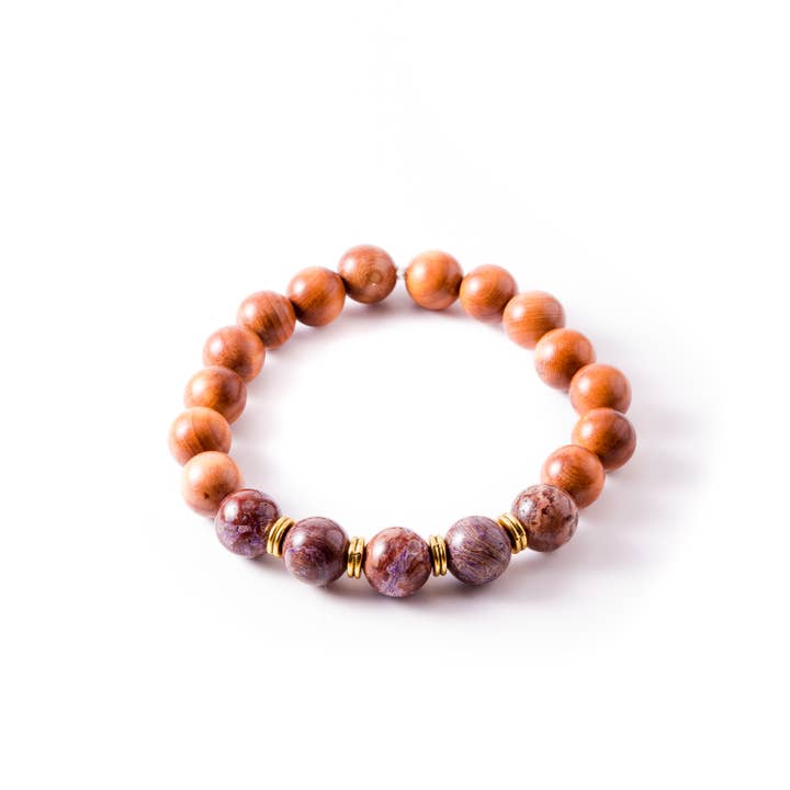 Purple Flower Agate Pearwood Bracelet for wholesale by Arm Candy