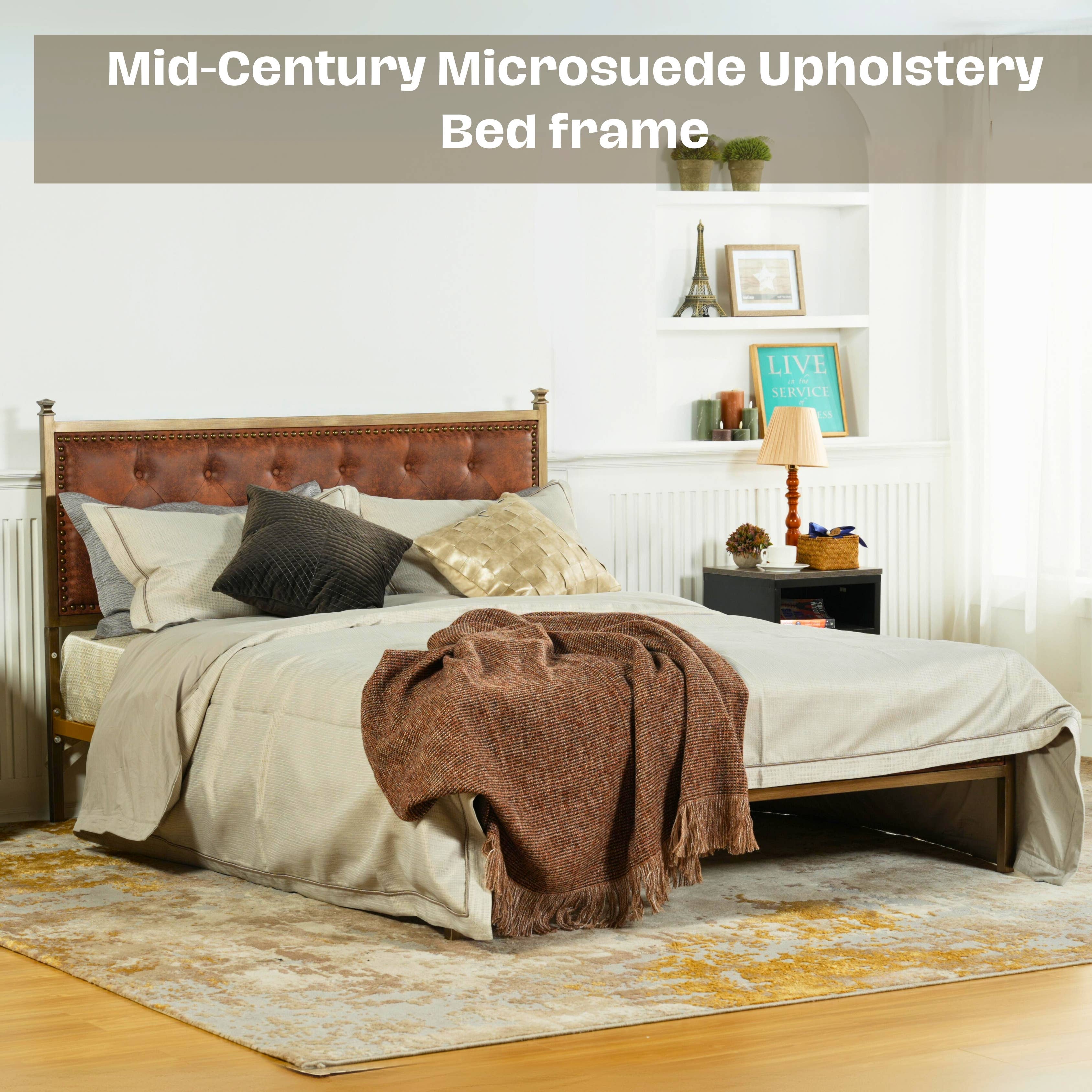 HOMYCASA DESIGN INC - Wholesale Bed - Queen Size Upholstered Platform Bed Frame with Gold Metal Tr5