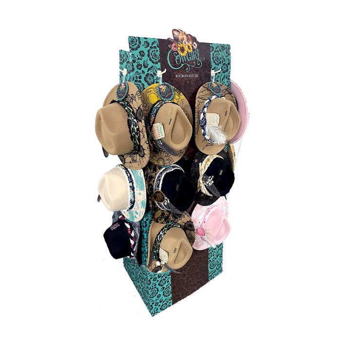 Novelty Brands - Wholesale Cowboy Hat - Women's - Cowgirl Hat Assortment - 12 Piece Floor Display