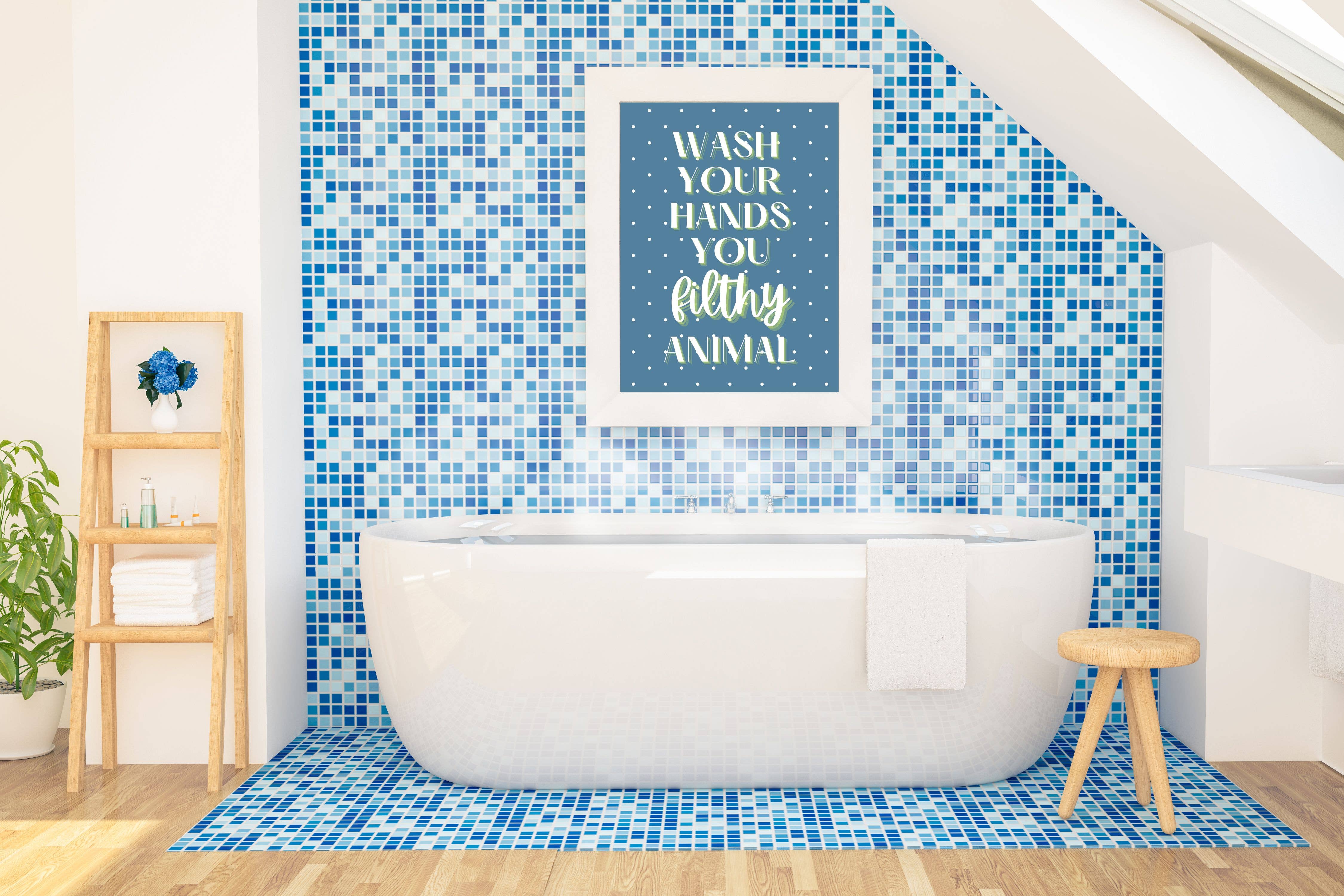 Printicole – Engroshandel Badeværelsesskilt – Badeværelse Vask Dine Hænder Hjemme Alene Film Citat Væg Print0