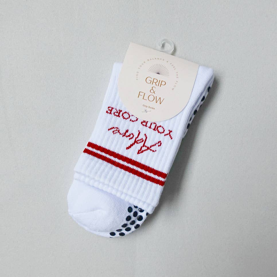 Grip & Flow - Vente Chaussettes – femme - Chaussettes Pilates Adore Your Core avec grip2